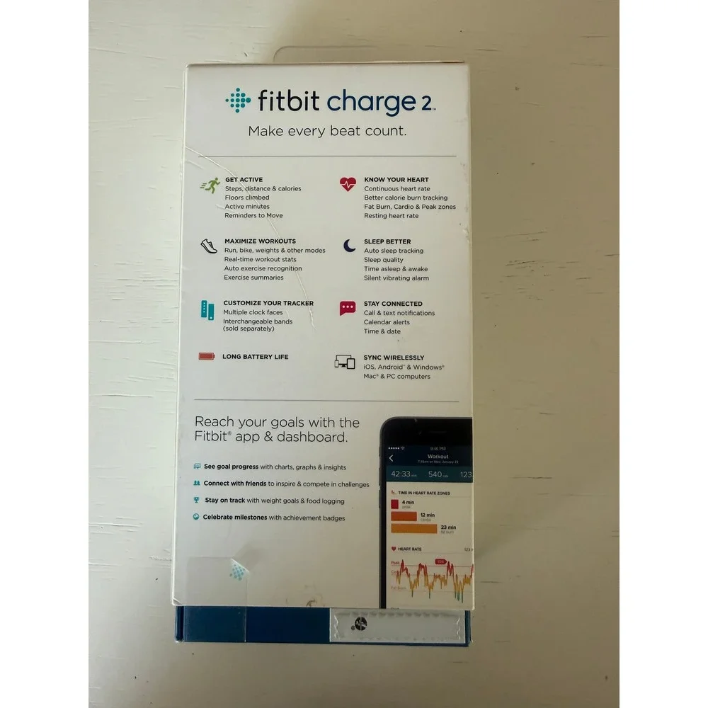 NEW Fitbit Charge 2 Size Small Stainless Steel Black Band Heart Rate Tracker